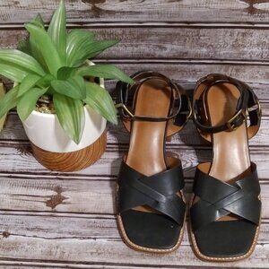 Steve Madden Truro Leather Stacked Heel Angle Strap Casual Sandals Black Size 11